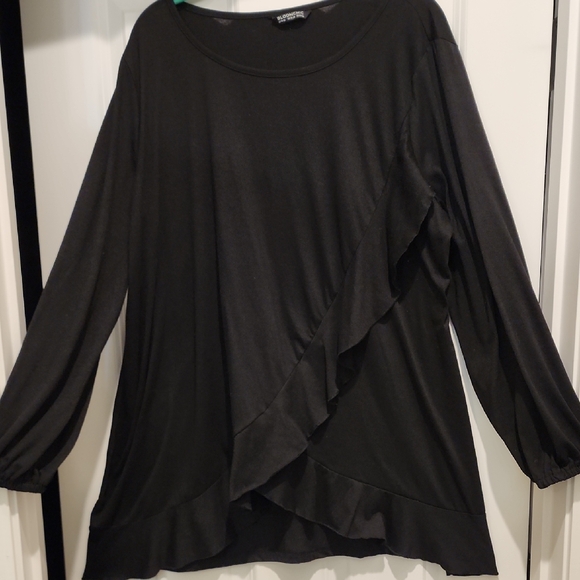BloomChic Tops - Bloomchic Black Long Sleeve Top With Flatteting Diagonal Ruffle Detail 1x